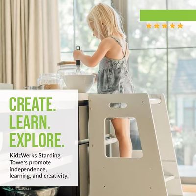 Logotipo personalizado Aceitável Criança cinzenta Torre de pé para crianças em estilo Montessori