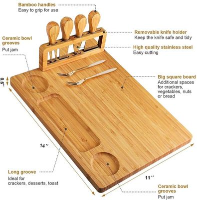 Facas de queijo de aço inoxidável Quadro de queijo de bambu