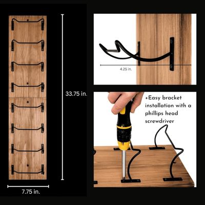 Estante de vinho de madeira montado na parede para exibição de parede Brackets pretos Armazenamento de garrafas personalizado 8