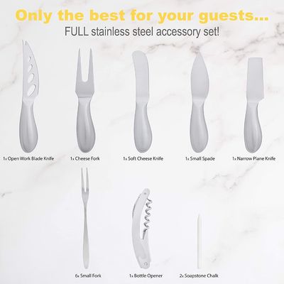 Impressão em serigrafia 19 peças Acacia Madeira Química Slate Board e Knife Set para Carne Vinho Queijo