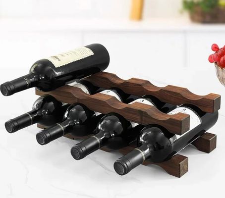 Repositório de garrafas de vinho de mesa Prateleira de visualização de vinho de madeira para organização de economia de espaço