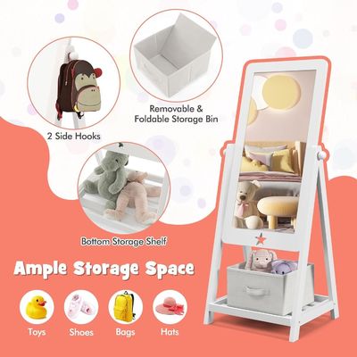 Espelho de vestimenta de comprimento completo independente com desenho retangular giratório de 360 graus