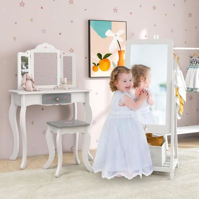 Espelho de vestimenta de comprimento completo independente com desenho retangular giratório de 360 graus