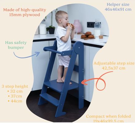 Impressão de banquinho de cozinha para crianças com 3 alturas ajustáveis dobradas Sim