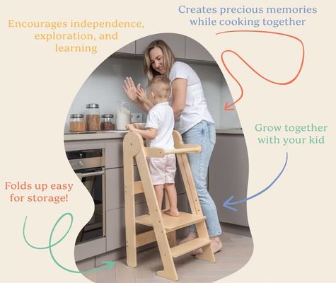 Impressão de banquinho de cozinha para crianças com 3 alturas ajustáveis dobradas Sim