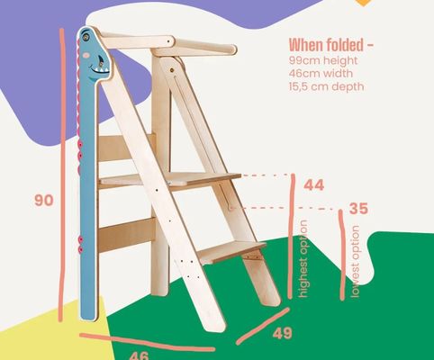 Escalope de aprendizagem dobrável de tamanho comum ou personalizado Montessori Mobiliário Auxiliar Torre