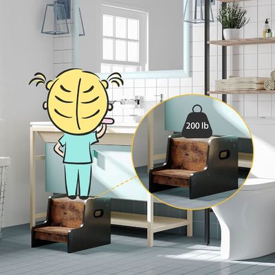 Logotipo personalizado Rustico Marrom Two Step Balcão de criança com alças Móveis para casa