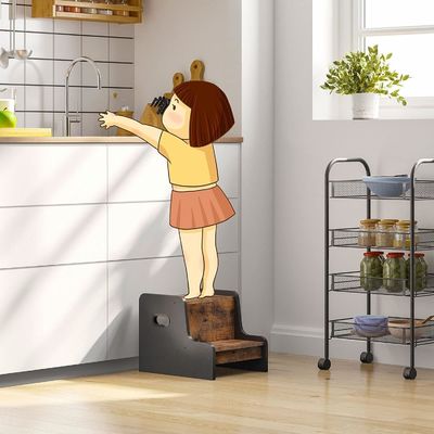 Logotipo personalizado Rustico Marrom Two Step Balcão de criança com alças Móveis para casa