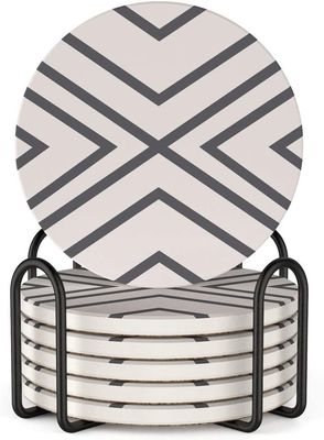 Customizado redondo 4'6 pcs de mármore pintado de pedra absorvente cerâmica coaster com suporte