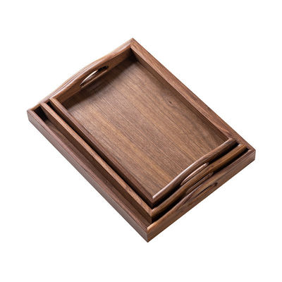 Logotipo personalizado aceitável bandeja de serviço de madeira de noz de ponta artesanal com alças