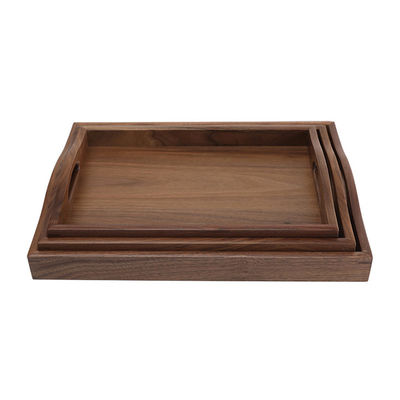 Logotipo personalizado aceitável bandeja de serviço de madeira de noz de ponta artesanal com alças