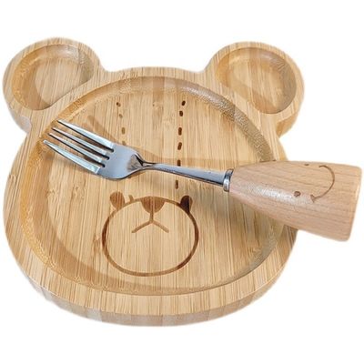 Simples estilo logotipo personalizado placas de bebê de bambu com garfos e colheres