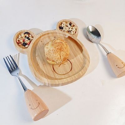 Simples estilo logotipo personalizado placas de bebê de bambu com garfos e colheres