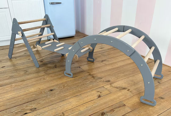 Montessori Play Gym para Crianças Móveis feitos à mão Brinquedos de madeira maciça Arco tipo Grade Rede quadro de escalada móveis de interior para crianças