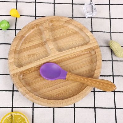 Prato de bebê de bambu prato de sobremesa prato de mesa infantil prato com conjunto de talheres de desenho animado