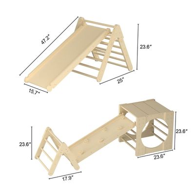 5 em 1 brinquedos de escalada triangular de madeira ginásio de escalada infantil com rampa e escorrega