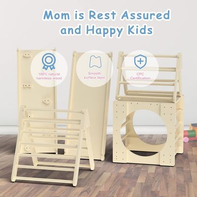 5 em 1 brinquedos de escalada triangular de madeira ginásio de escalada infantil com rampa e escorrega