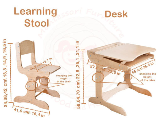 Montessori Kids Study Furniture Set Dimensões personalizadas Mesa e cadeira de madeira com mesa de giz