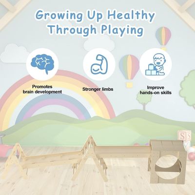 5 em 1 brinquedos de escalada triangular de madeira ginásio de escalada infantil com rampa e escorrega