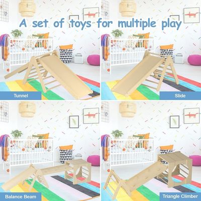 5 em 1 brinquedos de escalada triangular de madeira ginásio de escalada infantil com rampa e escorrega