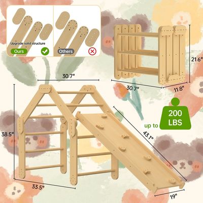 Commercial 2 em 1 Triângulo Alpinista com Rampa Madeira dobrável Indoor Montessori brinquedos de escalada