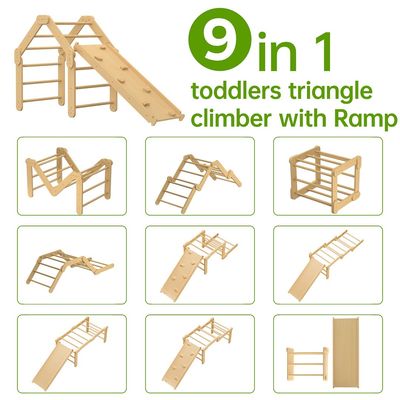 Commercial 2 em 1 Triângulo Alpinista com Rampa Madeira dobrável Indoor Montessori brinquedos de escalada