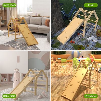 Commercial 2 em 1 Triângulo Alpinista com Rampa Madeira dobrável Indoor Montessori brinquedos de escalada