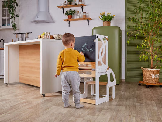 Crianças de madeira Kitchen Step Stool Convertible Tower Table 7 em 1 Seatback e Slide