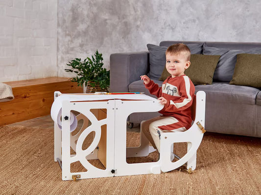 Crianças de madeira Kitchen Step Stool Convertible Tower Table 7 em 1 Seatback e Slide