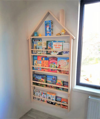 202406 Estante de livros para bebés Montessori de parede de madeira