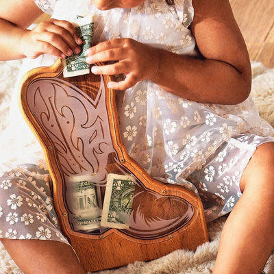 202407 Prémio de Páscoa Banco de Moedas de Foguete para Crianças Fabricado à mão Planta Floral de Daisy de Madeira Banco de Porco