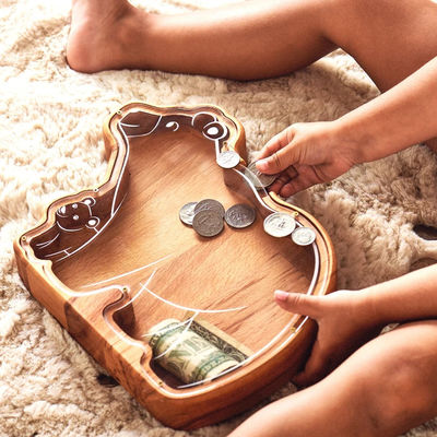 202407 Prémio de Páscoa Banco de Moedas de Foguete para Crianças Fabricado à mão Planta Floral de Daisy de Madeira Banco de Porco