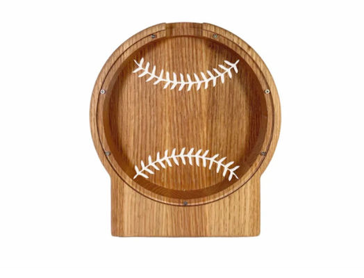 Logotipo personalizado Banco de Porcos de Madeira Crianças poupando dinheiro Esportes Basebol Tema Cor simples