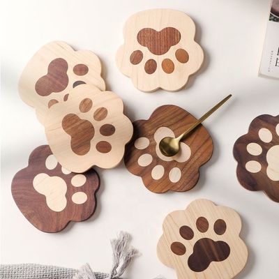 Fashion Cat Claw Shape Walnut Cup Mat Coasters 11.5x12.5x1.2cm para logotipo personalizado