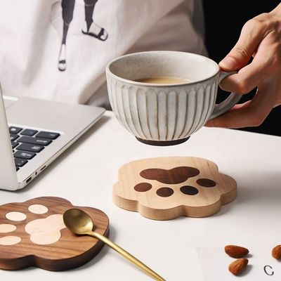 Fashion Cat Claw Shape Walnut Cup Mat Coasters 11.5x12.5x1.2cm para logotipo personalizado