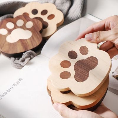 Fashion Cat Claw Shape Walnut Cup Mat Coasters 11.5x12.5x1.2cm para logotipo personalizado