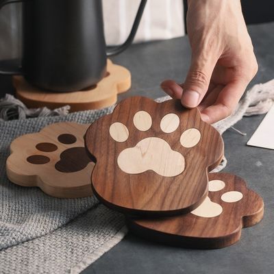 Fashion Cat Claw Shape Walnut Cup Mat Coasters 11.5x12.5x1.2cm para logotipo personalizado