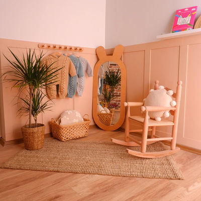 Espelho decorativo de madeira de design rústico para sala de estar Montessori infantil