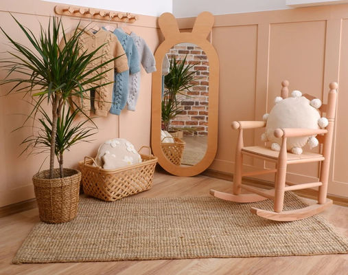 Espelho decorativo de madeira de design rústico para sala de estar Montessori infantil