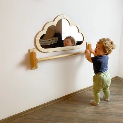 Baby Floor espelho acrílico irrompível com puxar para cima barra de madeira presente de Natal sensorial