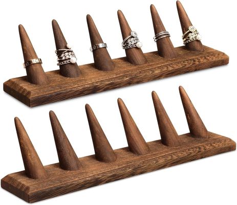 Double Tier Custom Joias de Madeira Finger Ring Display Stand Organizador com Logo Design