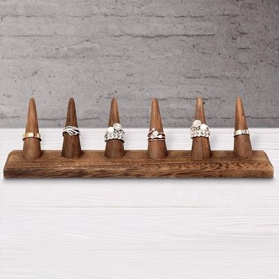 Double Tier Custom Joias de Madeira Finger Ring Display Stand Organizador com Logo Design