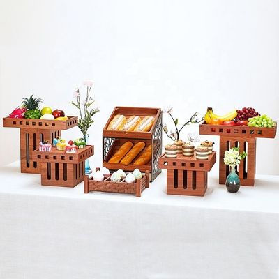 Sapele Buffet de madeira Restauração de alimentos Pain Display Rack Bolo de madeira Sushi Deserts Stand