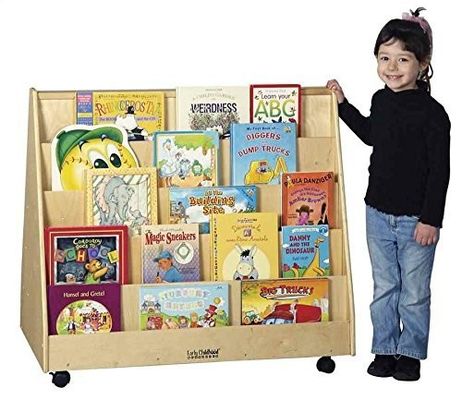Estante de livros de sala de aula Armário de armazenamento para crianças com cor de mancha e tela de livros móveis de dois lados