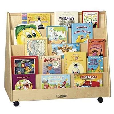 Estante de livros de sala de aula Armário de armazenamento para crianças com cor de mancha e tela de livros móveis de dois lados