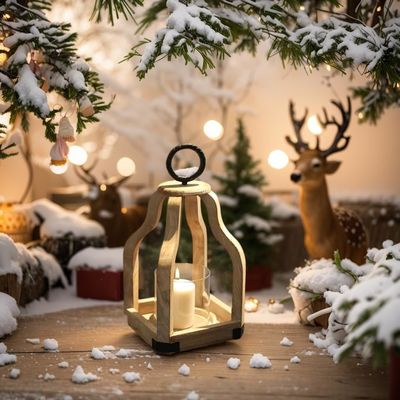 Decoração de pátio exterior Lâmpada de vela de madeira com porta de velas de vidro Impressão queimada