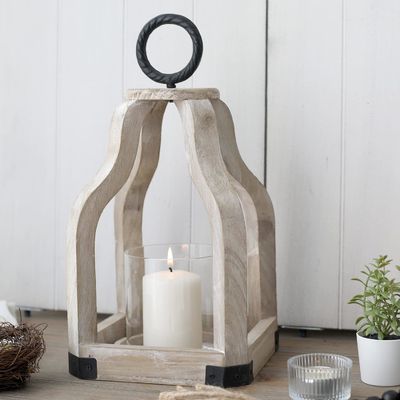 Decoração de pátio exterior Lâmpada de vela de madeira com porta de velas de vidro Impressão queimada