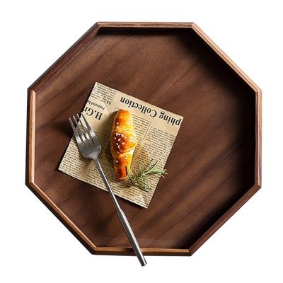 Taça de serviço de madeira de nozes de acácia de forma redonda octogonal 30x20x3cm com impressão queimada
