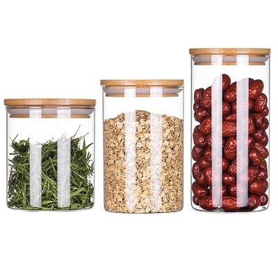 Cisterna de borosilicato de vidro de espessura para alimentos, fechada, de tampa de bambu, para especiarias de açúcar de arroz