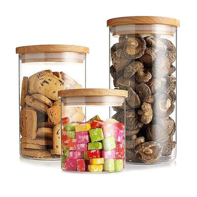 Cisterna de borosilicato de vidro de espessura para alimentos, fechada, de tampa de bambu, para especiarias de açúcar de arroz